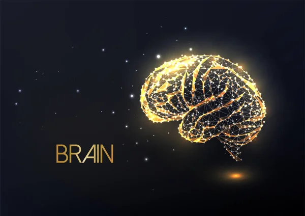 Cérebro Humano Ouro Abstrato Brilhante Estilo Poligonal Baixo Isolado Sobre —  Vetores de Stock