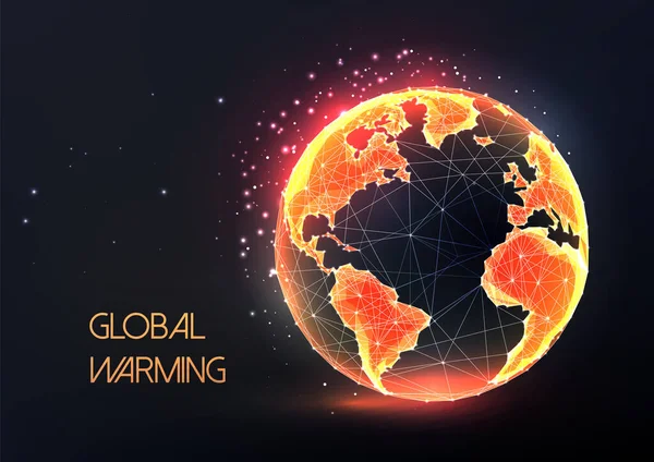 Concept Global Warming Red Burning Planet Earth Globe Futuristic Glowing —  Vetores de Stock