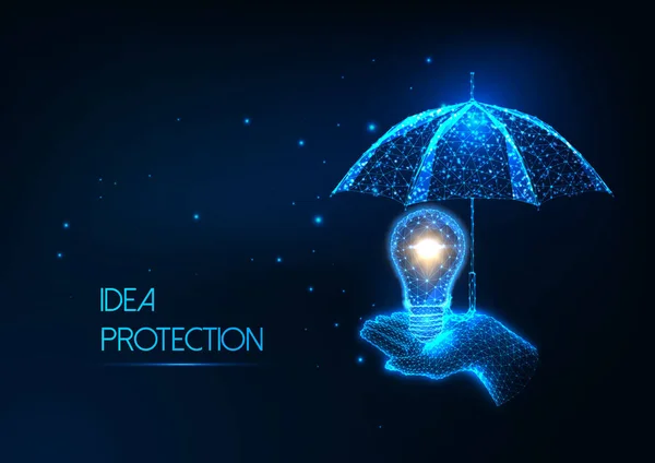 Concept Business Idea Startup Protection Hand Holding Lightbulb Umbrella Futuristic — Vetor de Stock