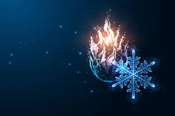 Concept Hot Cold Temperature Regulation Snowflake Fire Futuristic Glowing Low — ストックベクタ