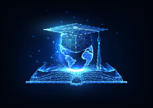 Concept Van Wereldwijde Internationale Educatie Met Open Boek Graduatie Cap — Stockvector