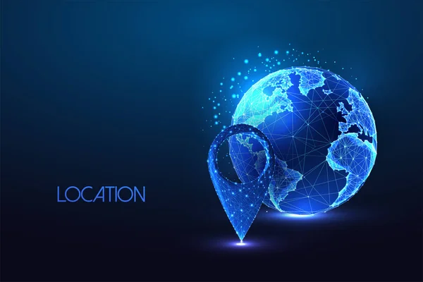 Concept Global Location Planet Earth Globe Pin Geolocation Marker Futuristic — Stock Vector