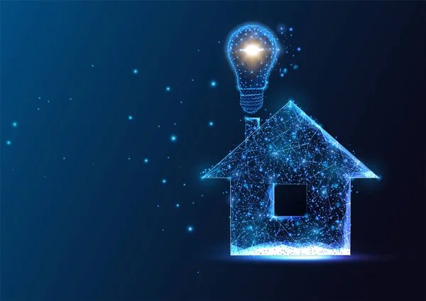 Energieeffizientes Haus Haus Energiekonzept Mit Glühbirne Und Haussymbolen Futuristisch Leuchtenden — Stockvektor