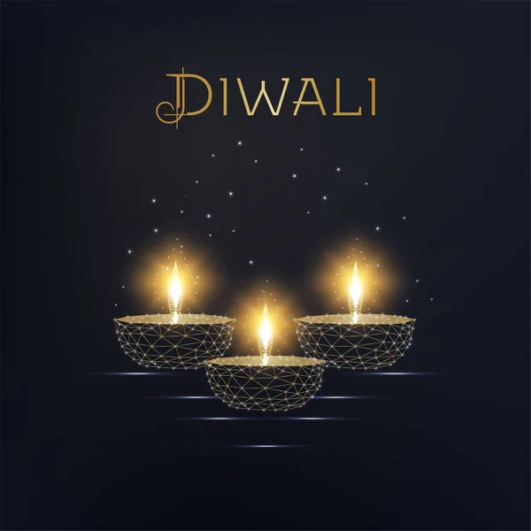 Happy Diwali Κομψό Πρότυπο Ευχετήρια Κάρτα Χρυσό Λαμπερό Χαμηλή Πολυγωνικό — Διανυσματικό Αρχείο