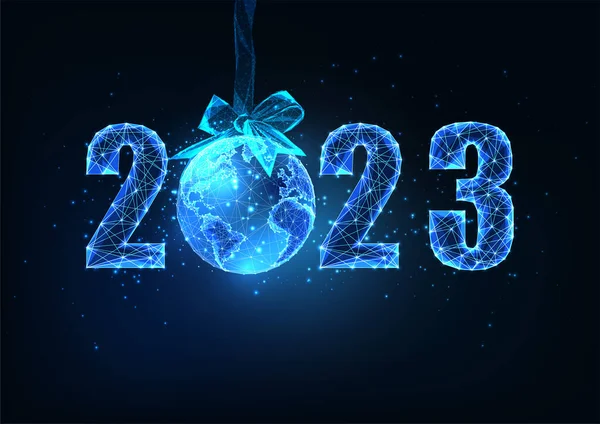 Happy 2023 New Year Digital Web Banner Template Futuristic Glowing — Stock Vector