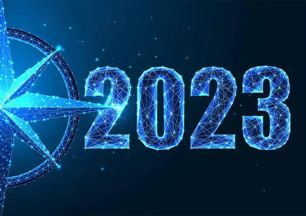 Abstract 2023 Nieuwjaarsvisie Doelen Concept Webbanner Futuristische Gloeiende Polygonale Stijl — Stockvector