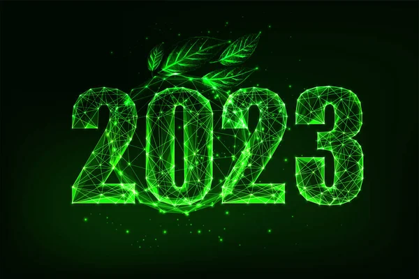 Sustianable Zukunft 2023 New Year Web Banner Mit Leuchtend Grünen — Stockvektor