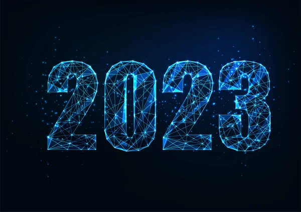 Happy 2023 Nieuwjaar Digitale Web Banner Sjabloon Futuristische Gloeiende Polygonale — Stockvector