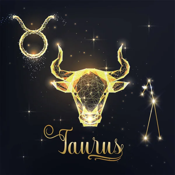Boğa Öküz Burcu Figürlü Altın Taurus Burcu Posteri Sembol Sembolleri — Stok Vektör