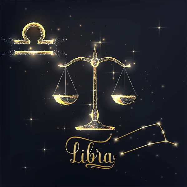 Cartaz Signo Zodíaco Libra Dourado Com Escamas Figura Zodíaco Glifos — Vetor de Stock