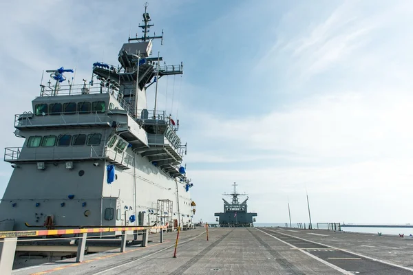 Large battle ship in Naval base — Stock Photo, Image