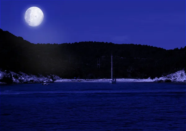 Sea landscape and full moon — Stock Photo, Image