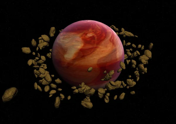 Far-out bolygó egy térben és aszteroidák — 스톡 사진