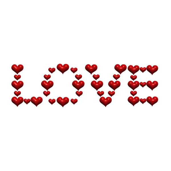 Inscription love by red valentine hearts. — Stock Photo, Image