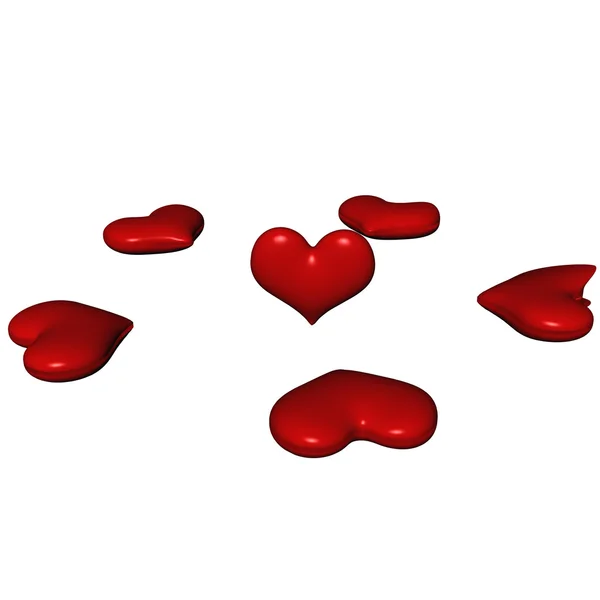 Rote Valentinsherzen. dreidimensionale Darstellung. — Stockfoto