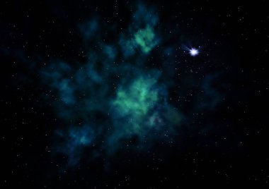 Uzayda bir yıldız alanı bir nebula ve gaz yoğunluğu. Bu görüntünün elementleri NASA tarafından döşenmiştir. 3B görüntüleme