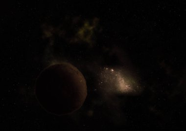 Gezegene yıldız ve bulutsunun karşı bir alanda. Nasa tarafından döşenmiş bu görüntü unsurları. 3D render.