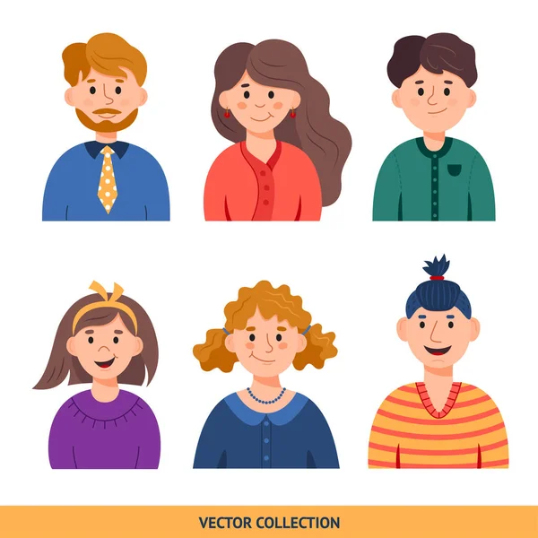 Retratos de diferentes personas - conjunto de vectores. Gente de la cara, caras, avatares en estilo plano — Vector de stock