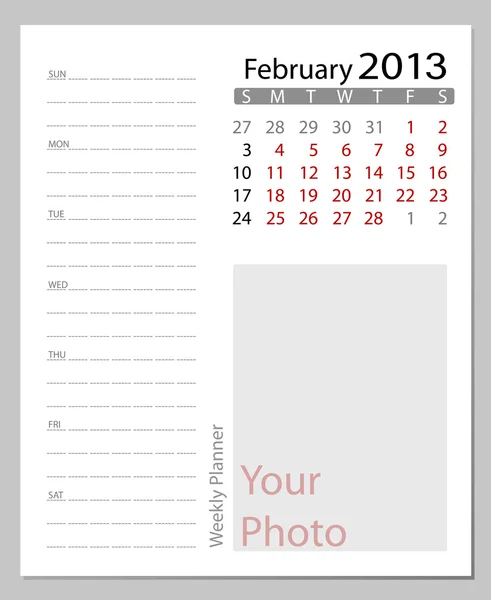 Простий календар 2012 року, лютий. Всі елементи розділені шаром — стоковий вектор