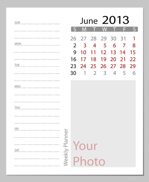 Simple 2012 calendar, June. All elements are layered separately — Stock Vector