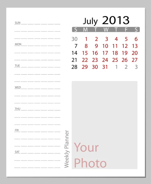 Simple 2012 calendar, July. All elements are layered separately — Stock Vector