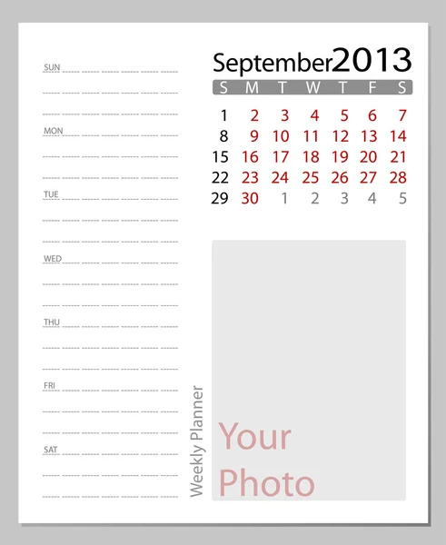 Simple 2012 calendar, September. All elements are layered separa — Stock Vector