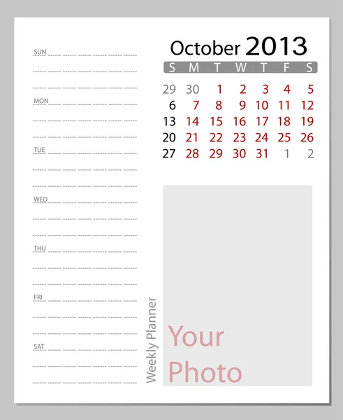 Calendrier 2012 simple, octobre. Tous les éléments sont superposés séparément — Image vectorielle