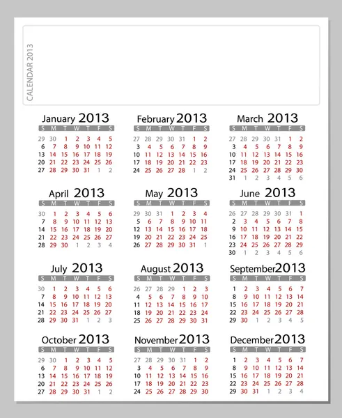 Simple 2013 calendar. All elements are layered separately in vec — Stock Vector