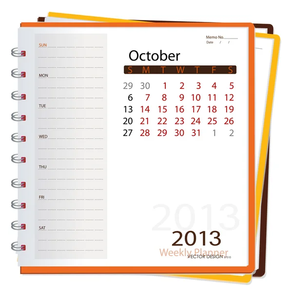 Carnet de calendrier 2013, octobre. Illustration vectorielle . — Image vectorielle