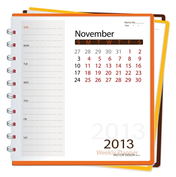 2013 カレンダー ノートブック、11 月。ベクトル イラスト. — ストックベクタ