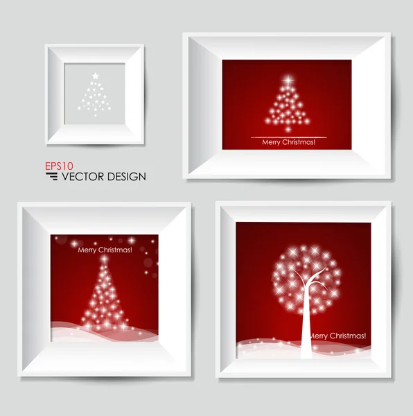 Kerstboom en wit modern frames op de muur, vectorillustratie. — Stockvector