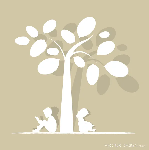 Διάνυσμα φόντο με τα παιδιά, Διαβάστε ένα βιβλίο κάτω από το δέντρο. εγώ διάνυσμα — Διανυσματικό Αρχείο