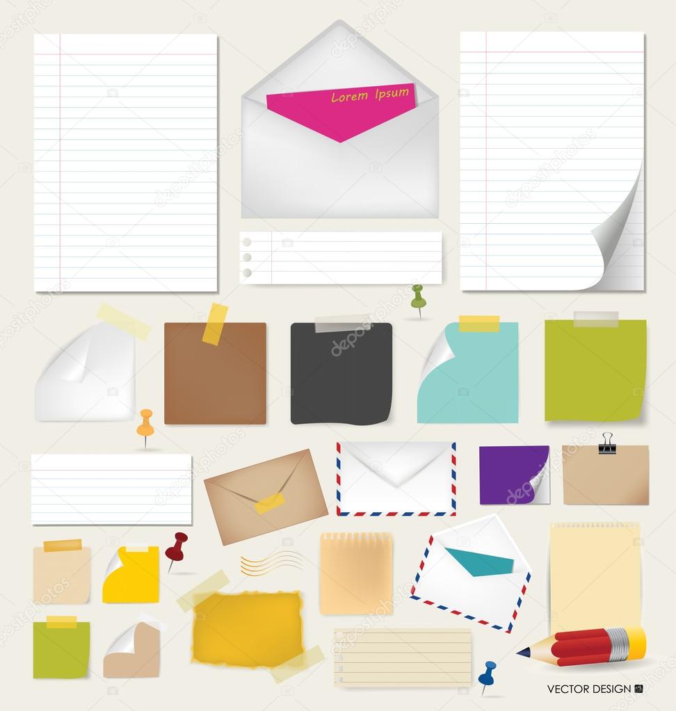 Collection of various papers, ready for your message. Vector ill