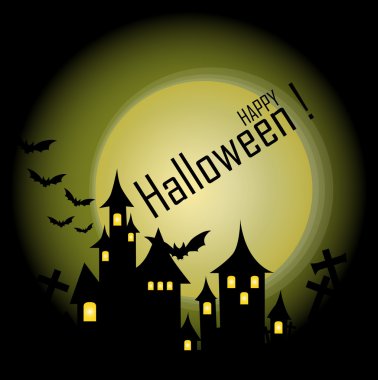 perili ev, yarasalar ve dolunay, vec Halloween arka plan