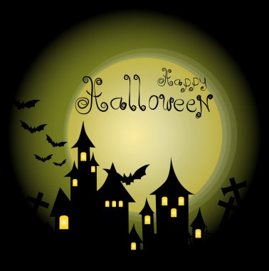 perili ev, yarasalar ve dolunay, vec Halloween arka plan