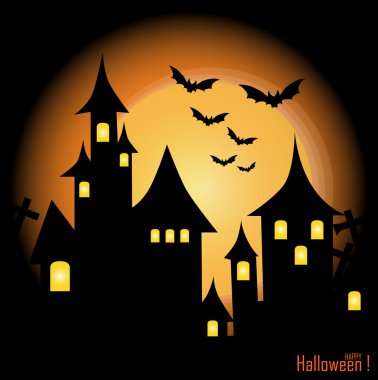 perili ev, yarasalar ve dolunay, vec Halloween arka plan