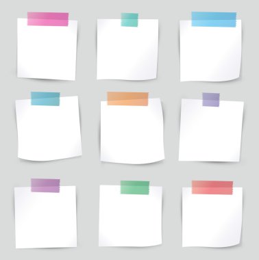 Collection of various white note papers, ready for your message. clipart