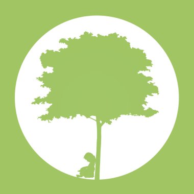 çocuklar vektör arka plan ağaç altında bir kitap okuyun. Ben vektör