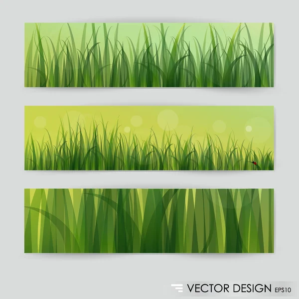 3 achtergronden van groen gras. vectorillustratie. — Stockvector