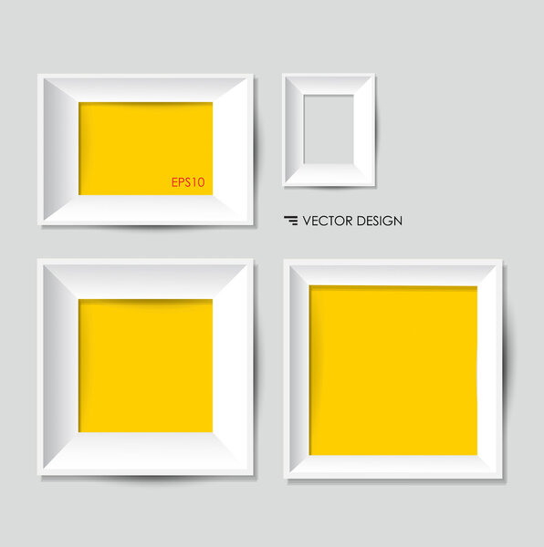 White modern frames on the wall, vector illustration.