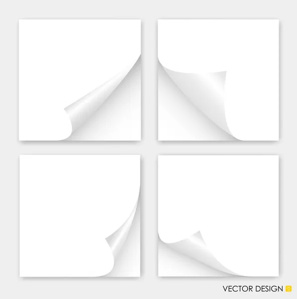 Kıvrılmış köşe beyaz kağıtlar, vektör çizim topluluğu. — Stok Vektör