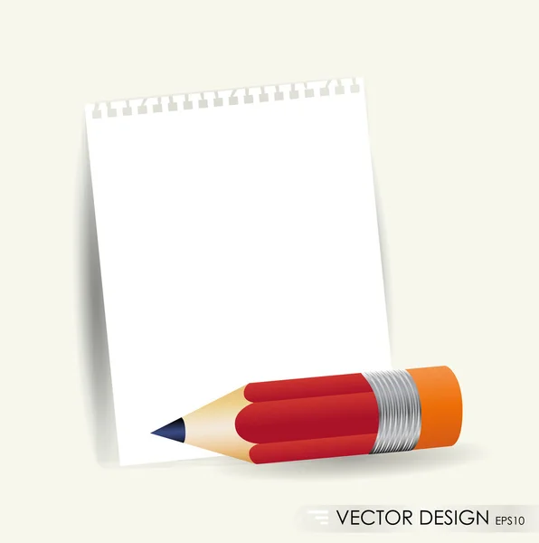 Lápiz y papel blanco, listos para su mensaje. Ilustración vectorial — Vector de stock