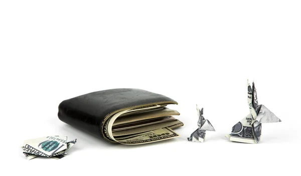 Bedrijfsconcept: dollar munt origami konijn en schildpad w — Stockfoto
