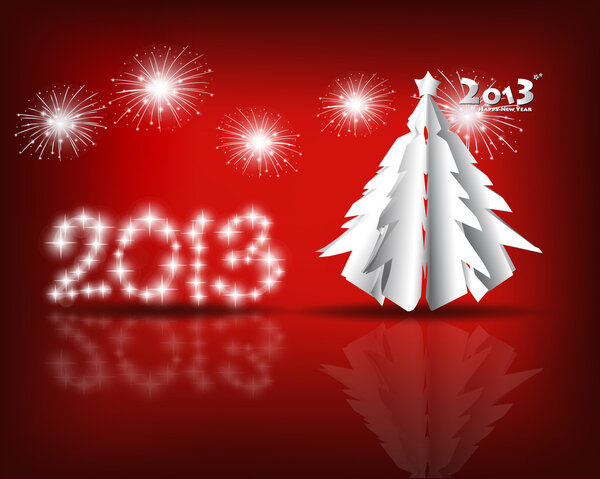 Happy new year 2013 with Red starry firework, vector illustratio