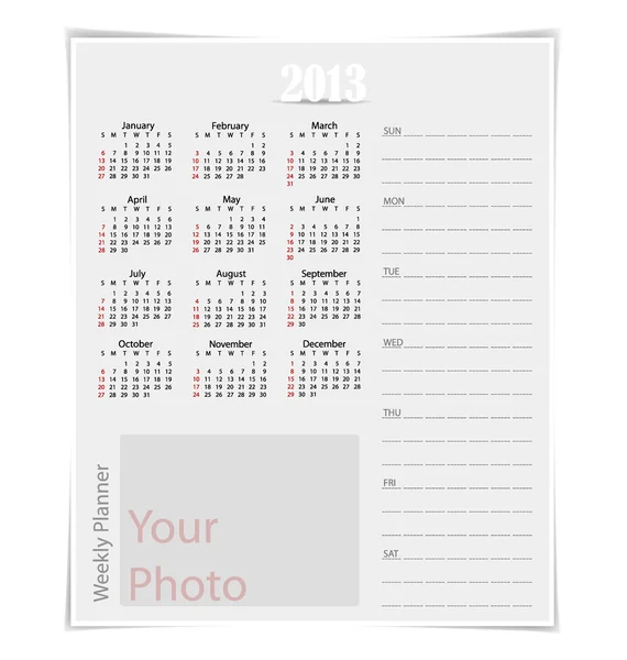 Calendario semplice 2013 anno, illustrazione vettoriale . — Vettoriale Stock