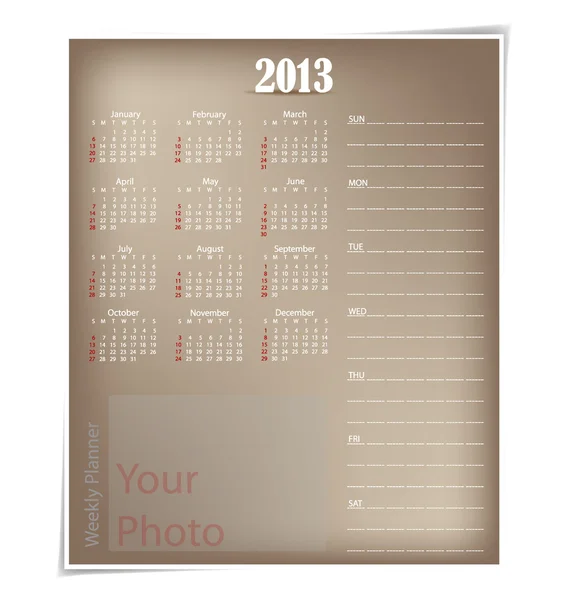 Eenvoudige 2013 jaarkalender, vectorillustratie. — Stockvector