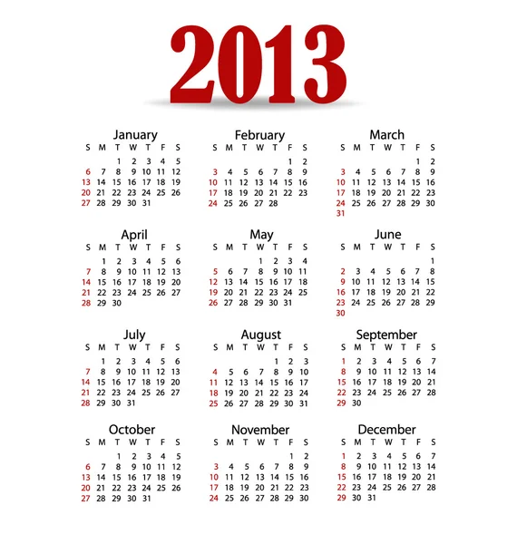 Simple 2013 year calendar, vector illustration. — Stock Vector