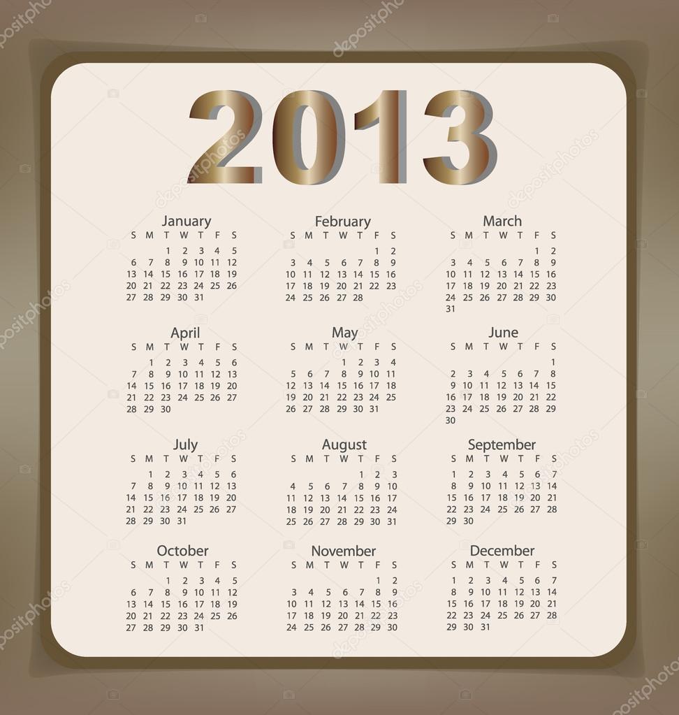 simple 2013 year calendar vector illustration stock vector