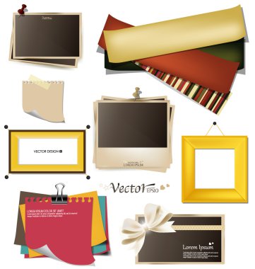 Collection of vintage photo frames, frames and paper on a white clipart