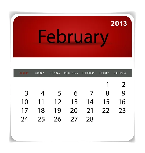 Kalender sederhana 2013, Februari. Semua elemen dilapisi separat - Stok Vektor